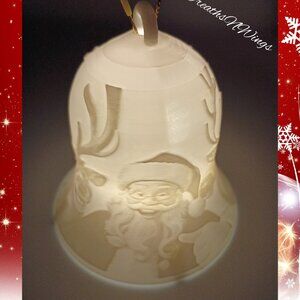 3D Printed Santa Lithophane Lighted Bell, Christmas Night Light, Christmas Gift